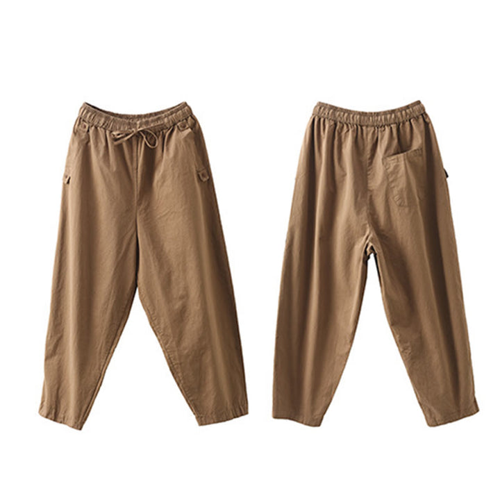 Buddha Stonesカジュアル 無地 パッチカフデザイン レディース コットン ハーレム クロップドパンツ ポケット付き - image 8