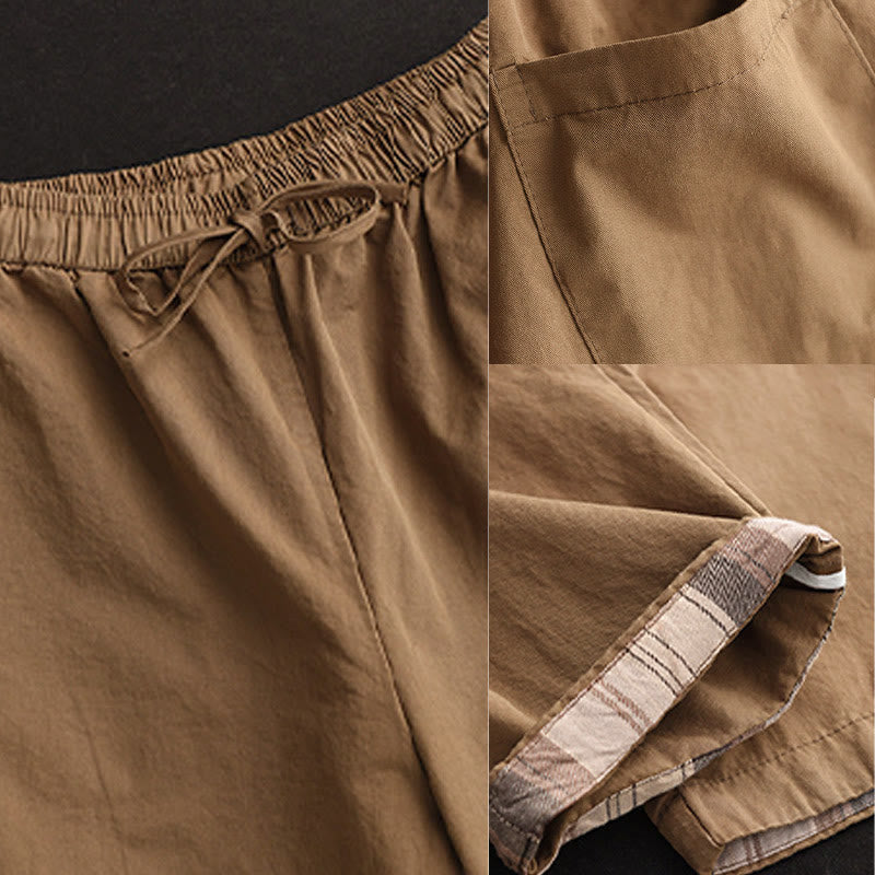 Buddha Stonesカジュアル 無地 パッチカフデザイン レディース コットン ハーレム クロップドパンツ ポケット付き - image 7