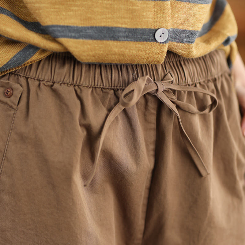 Buddha Stonesカジュアル 無地 パッチカフデザイン レディース コットン ハーレム クロップドパンツ ポケット付き - image 2