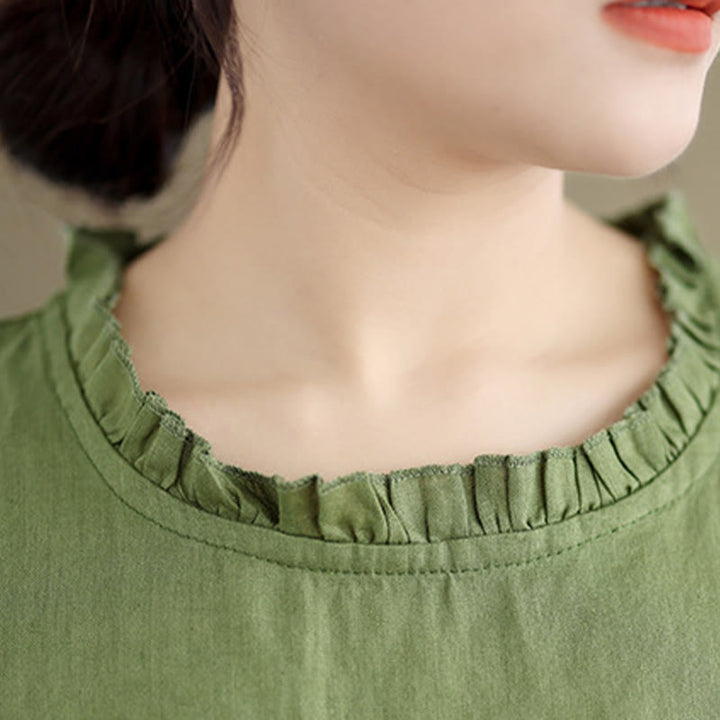 Buddha Stonesサマーフリルデザイン ドローストリング クルーネック コットンリネン レディース ノースリーブベスト - image 7