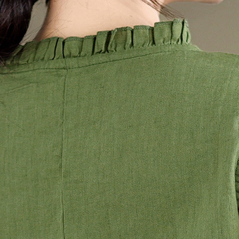 Buddha Stonesサマーフリルデザイン ドローストリング クルーネック コットンリネン レディース ノースリーブベスト - image 9