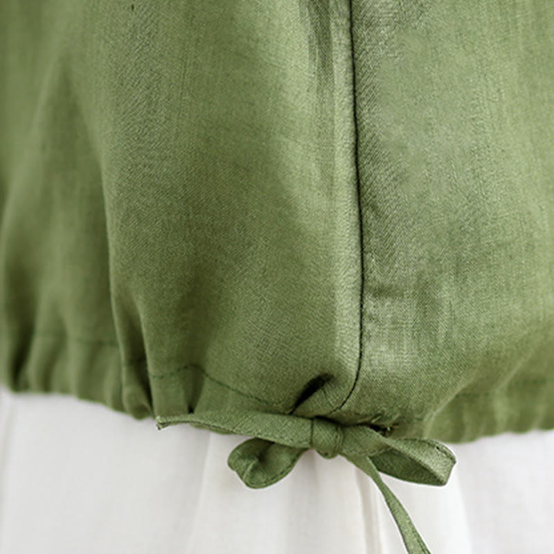 Buddha Stonesサマーフリルデザイン ドローストリング クルーネック コットンリネン レディース ノースリーブベスト - image 10