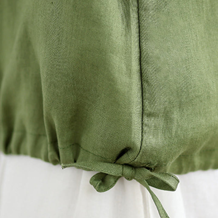 Buddha Stonesサマーフリルデザイン ドローストリング クルーネック コットンリネン レディース ノースリーブベスト - image 10