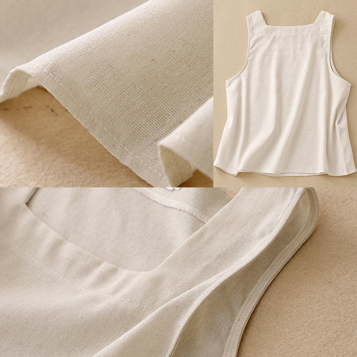 Buddha Stonesサマースクエアカラー レディース コットンリネン ノースリーブベスト - image 8