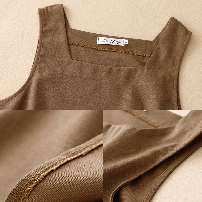 Buddha Stonesサマースクエアカラー レディース コットンリネン ノースリーブベスト - image 3