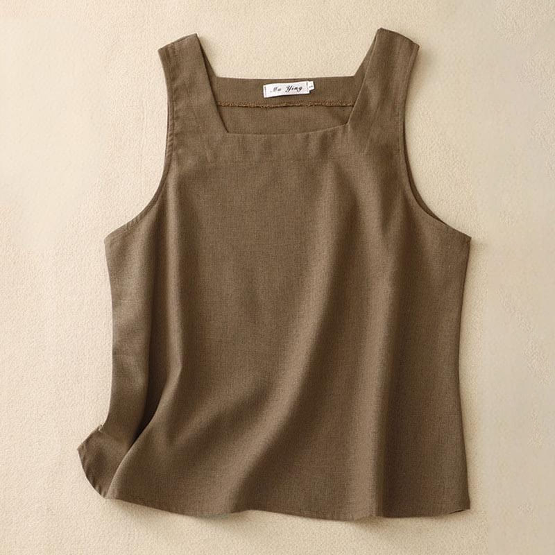 Buddha Stonesサマースクエアカラー レディース コットンリネン ノースリーブベスト - シエナ - US8-10，UK/AU12-14，EU40-42 (2XL) - image 0