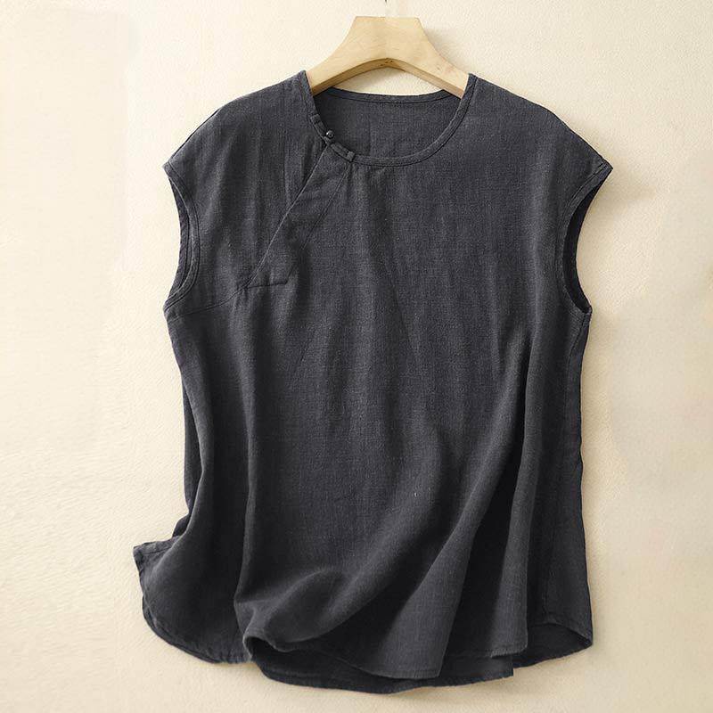 Buddha Stones春パッチワークシンプルノースリーブデザインコットンレディースベスト - 黒 - US8-10，UK/AU12-14，EU40-42 (2XL) - image 7