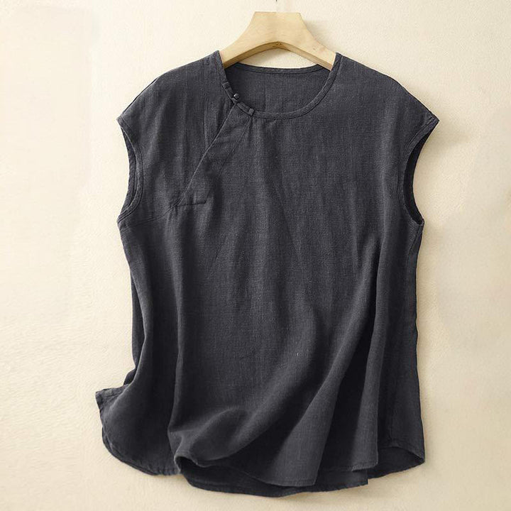 Buddha Stones春パッチワークシンプルノースリーブデザインコットンレディースベスト - 黒 - US8-10，UK/AU12-14，EU40-42 (2XL) - image 7