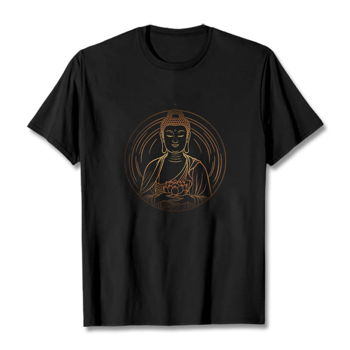 Buddha Stones蓮の花を持つ黄金の仏像 Tシャツ - 黒 - 2XL - image 0