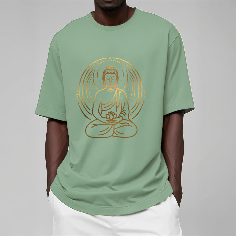 Buddha Stones、黄金の瞑想仏陀の光背、蓮の花を持つTシャツ - image 15