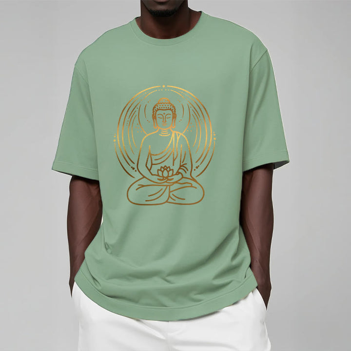 Buddha Stones、黄金の瞑想仏陀の光背、蓮の花を持つTシャツ - image 15