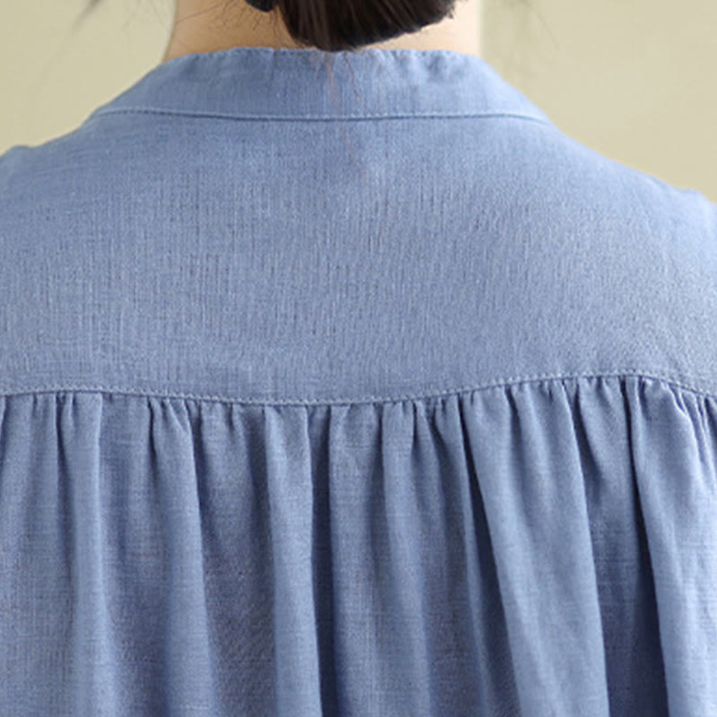 Buddha Stonesプレーン シングルブレスト プリーツデザイン ノースリーブ コットンリネン ミディドレス - image 26