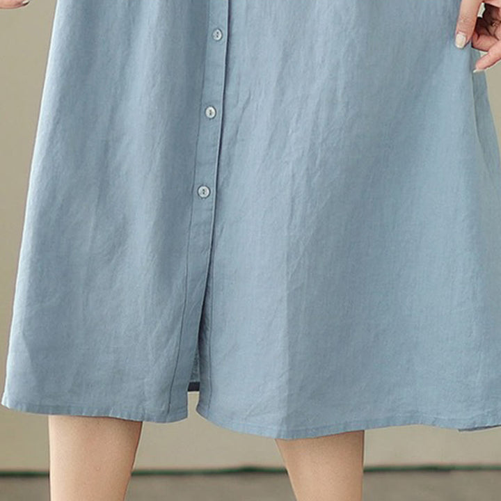 Buddha Stonesプレーン シングルブレスト プリーツデザイン ノースリーブ コットンリネン ミディドレス - image 17