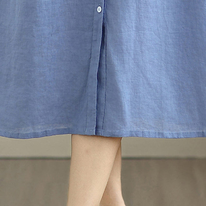 Buddha Stonesプレーン シングルブレスト プリーツデザイン ノースリーブ コットンリネン ミディドレス - image 28