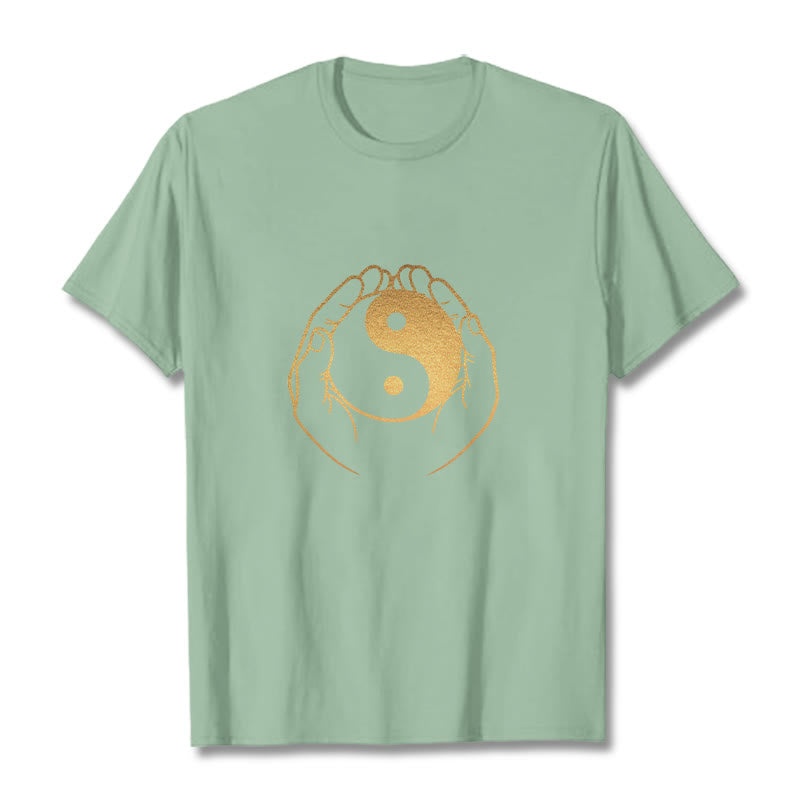黄金の陰陽を握るBuddha Stonesの手Tシャツ - ペールグリーン - 2XL - image 15