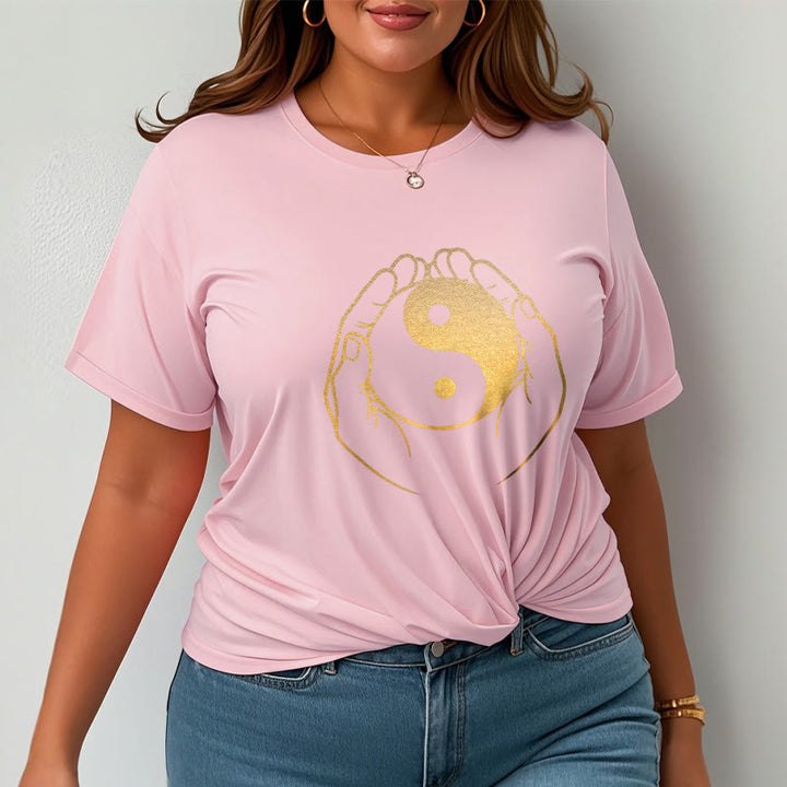 黄金の陰陽を握るBuddha Stonesの手Tシャツ - image 18