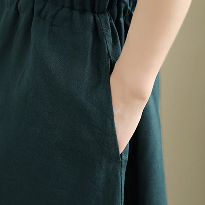 Buddha Stonesサマー 無地 半袖 ドローストリング コットンリネン ミディドレス ポケット付き - image 14