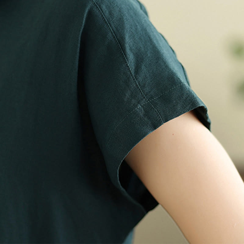 Buddha Stonesサマー 無地 半袖 ドローストリング コットンリネン ミディドレス ポケット付き - image 13