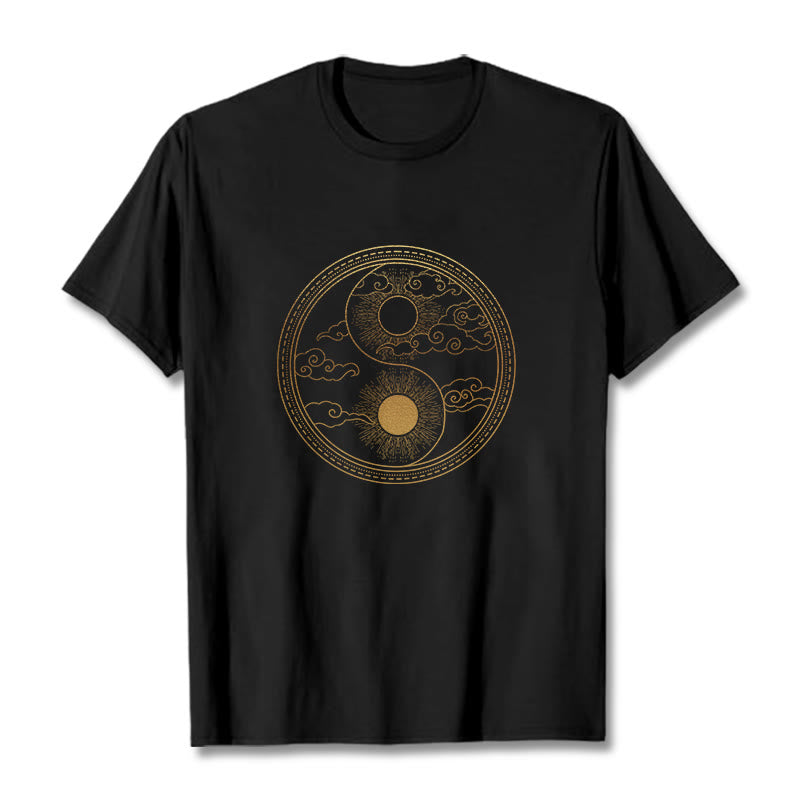 Buddha Stones陰陽 太陽 吉兆 雲 Tシャツ - 黒 - 2XL - image 1