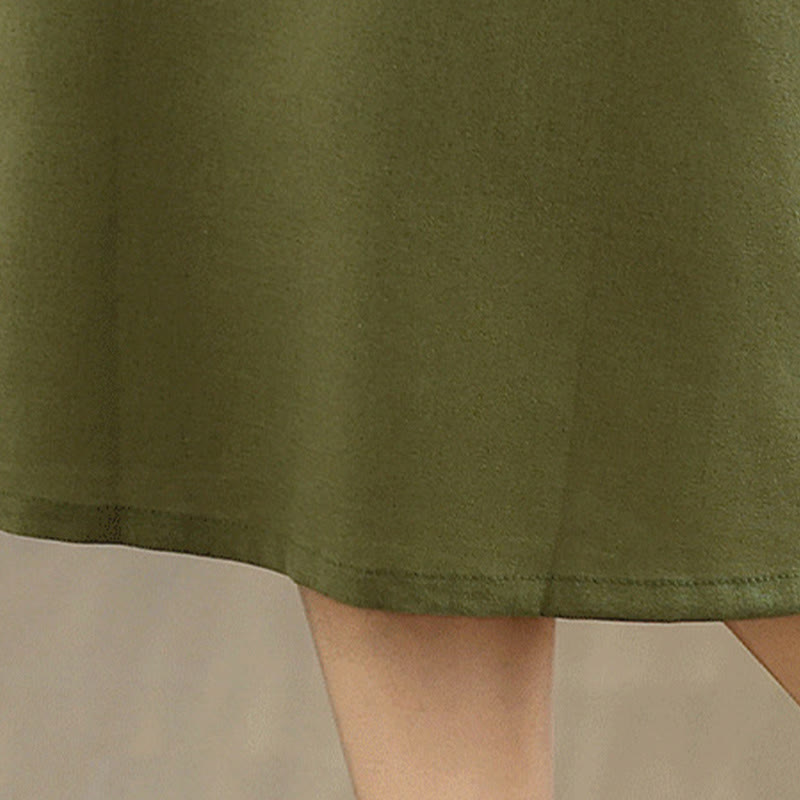 Buddha Stonesカジュアル 無地 ボタンバックデザイン ノースリーブ コットンリネン ミディドレス ポケット付き - image 9