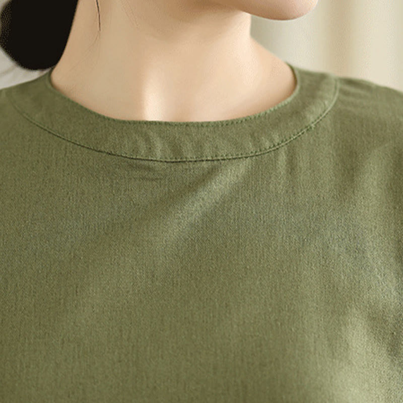 Buddha Stonesカジュアル 無地 ボタンバックデザイン ノースリーブ コットンリネン ミディドレス ポケット付き - image 6