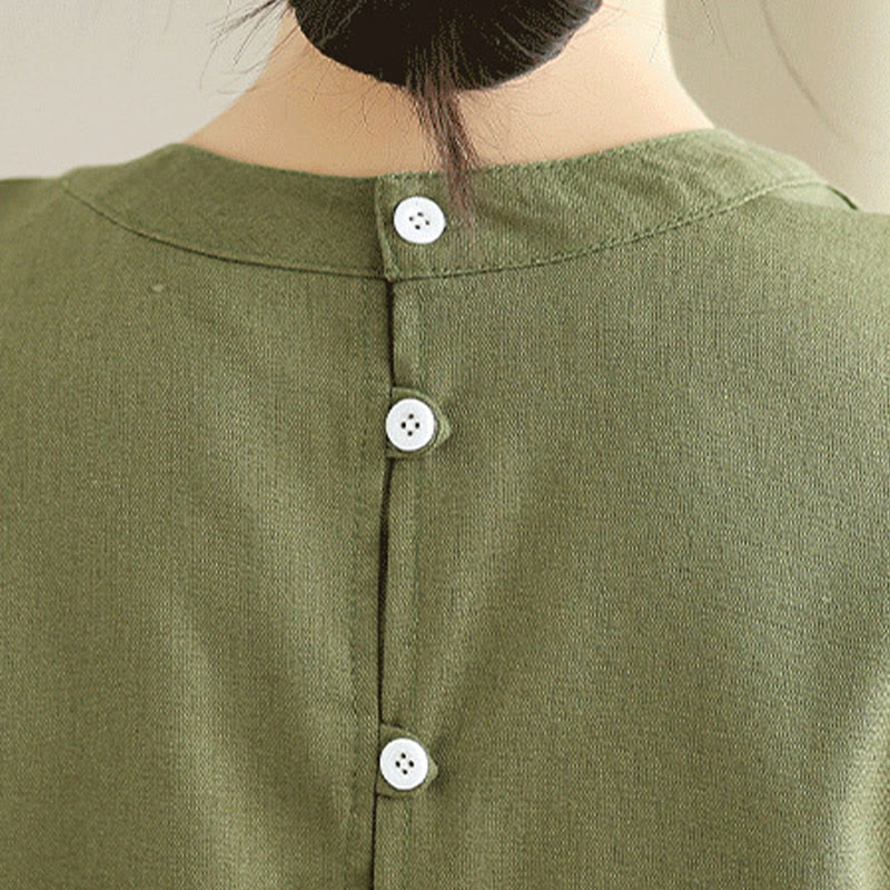 Buddha Stonesカジュアル 無地 ボタンバックデザイン ノースリーブ コットンリネン ミディドレス ポケット付き - image 7