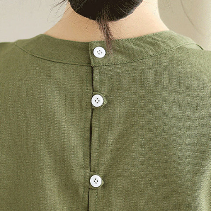 Buddha Stonesカジュアル 無地 ボタンバックデザイン ノースリーブ コットンリネン ミディドレス ポケット付き - image 7