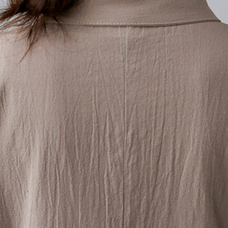 Buddha Stonesカジュアルプレーンサイドレースアップラペル半袖コットンリネンミディドレス（ポケット付き） - image 7