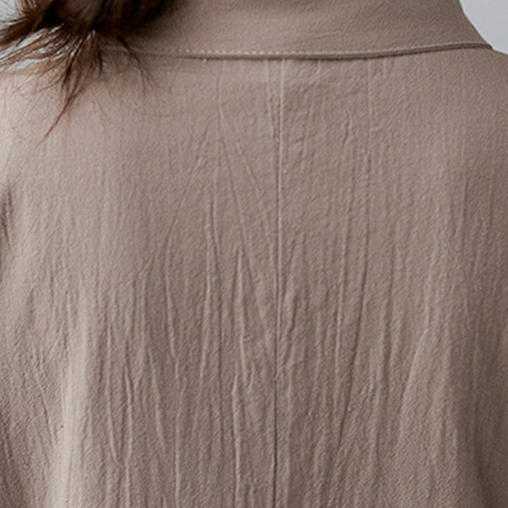 Buddha Stonesカジュアルプレーンサイドレースアップラペル半袖コットンリネンミディドレス（ポケット付き） - image 7