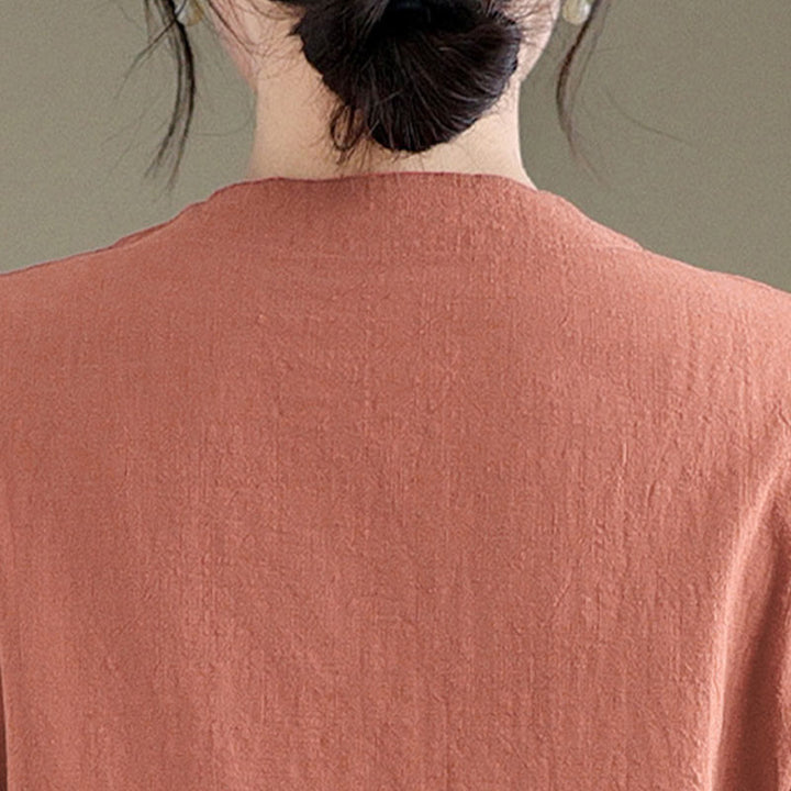 Buddha Stonesの夏ヴィンテージ純色中国風フロッグボタンチャイナドレス、チャイナドレス、ミディ丈ドレス - image 7