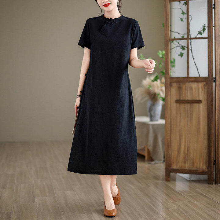 Buddha Stonesの夏ヴィンテージ純色中国風フロッグボタンチャイナドレス、チャイナドレス、ミディ丈ドレス - image 13