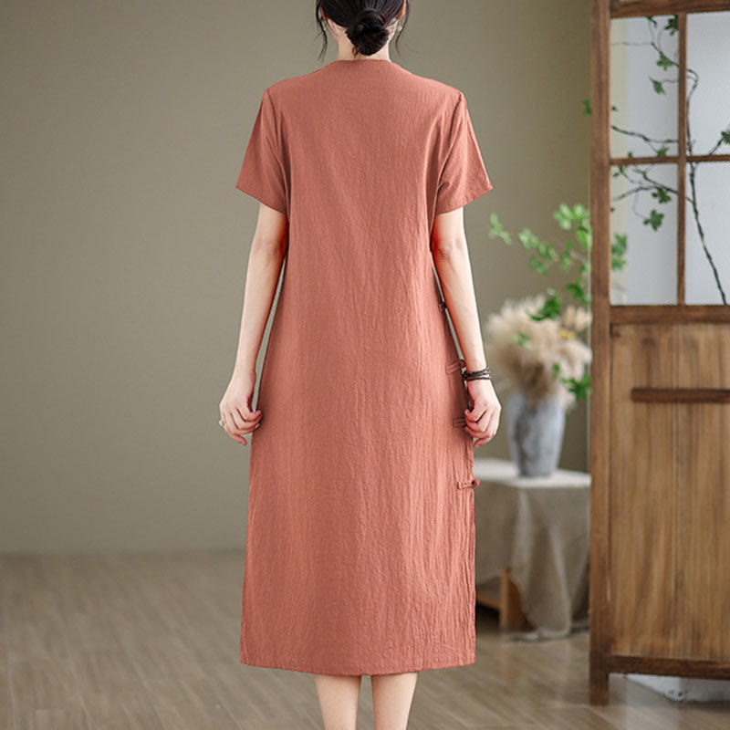 Buddha Stonesの夏ヴィンテージ純色中国風フロッグボタンチャイナドレス、チャイナドレス、ミディ丈ドレス - image 3