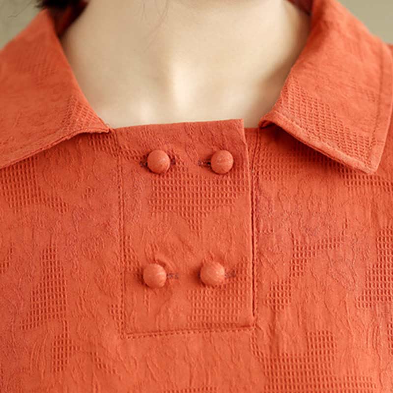 Buddha Stonesプレーン ジャカード ラペル コットン リネン 半袖 ミディドレス ポケット付き - image 16