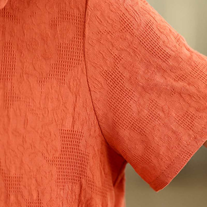 Buddha Stonesプレーン ジャカード ラペル コットン リネン 半袖 ミディドレス ポケット付き - image 18