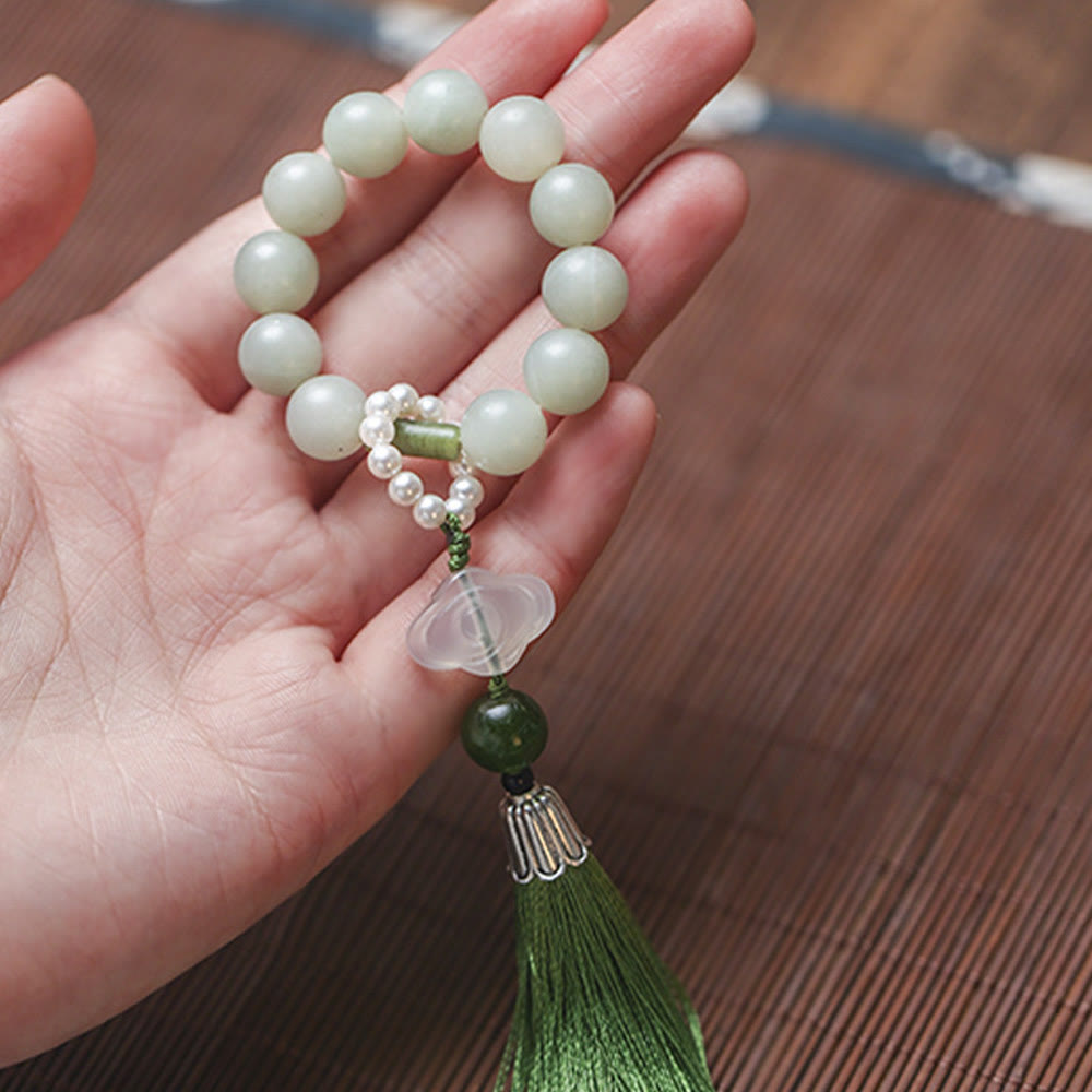 Buddha Stones緑翡翠ビーズ 真珠 繁栄のタッセル 手首用Mala