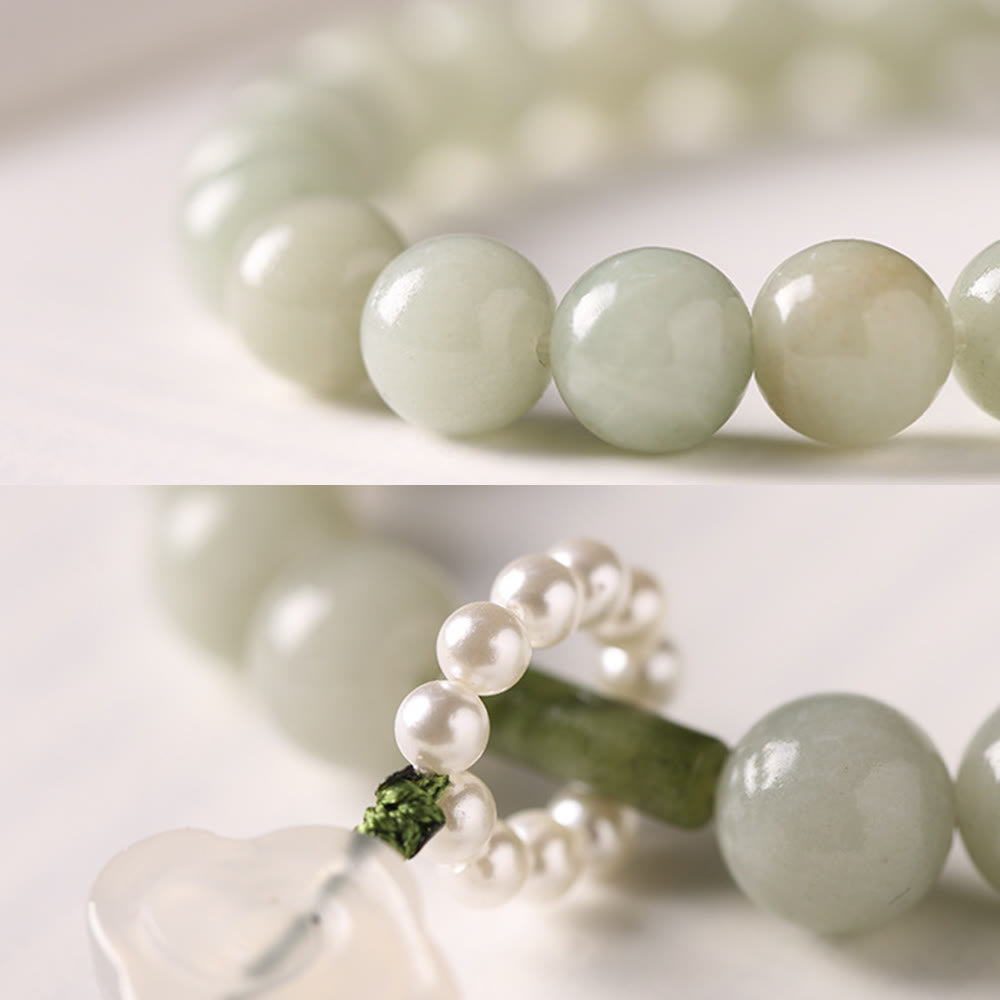 Buddha Stones緑翡翠ビーズ 真珠 繁栄のタッセル 手首用Mala