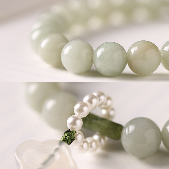 Buddha Stones緑翡翠ビーズ 真珠 繁栄のタッセル 手首用Mala