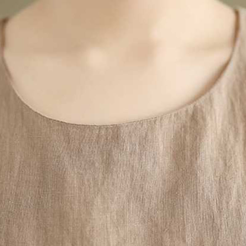 Buddha Stonesスプリングプレーン イレギュラー ノースリーブ コットンリネン ミディドレス ポケット付き - image 6