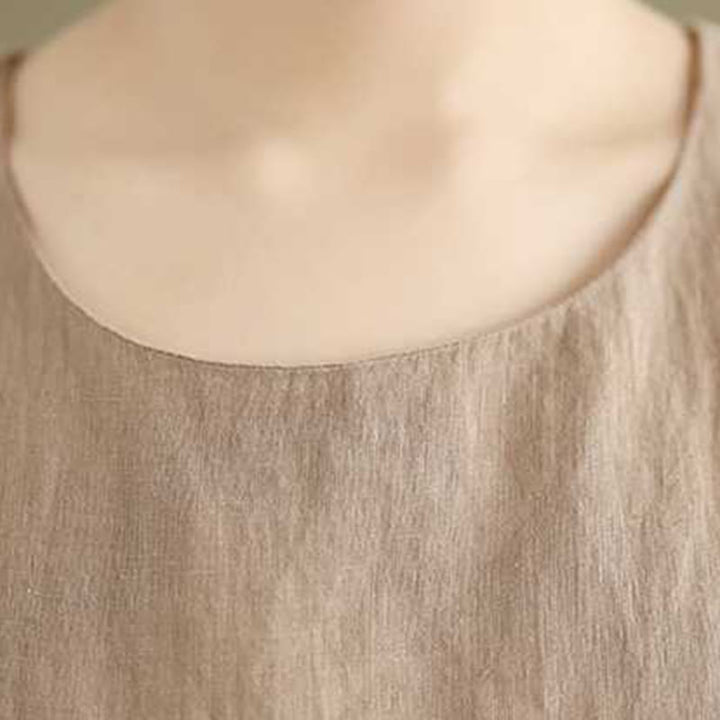 Buddha Stonesスプリングプレーン イレギュラー ノースリーブ コットンリネン ミディドレス ポケット付き - image 6