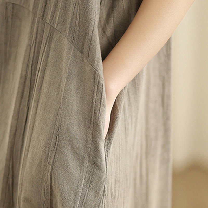 Buddha Stonesタイダイ染めチャイニーズフロッグボタンラミーリネンノースリーブミディドレス（ポケット付き） - image 16