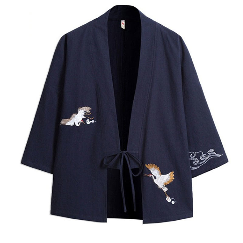 Buddha Stones刺繍入りオープンフロントジャケット メンズ 七分袖着物 - image 8
