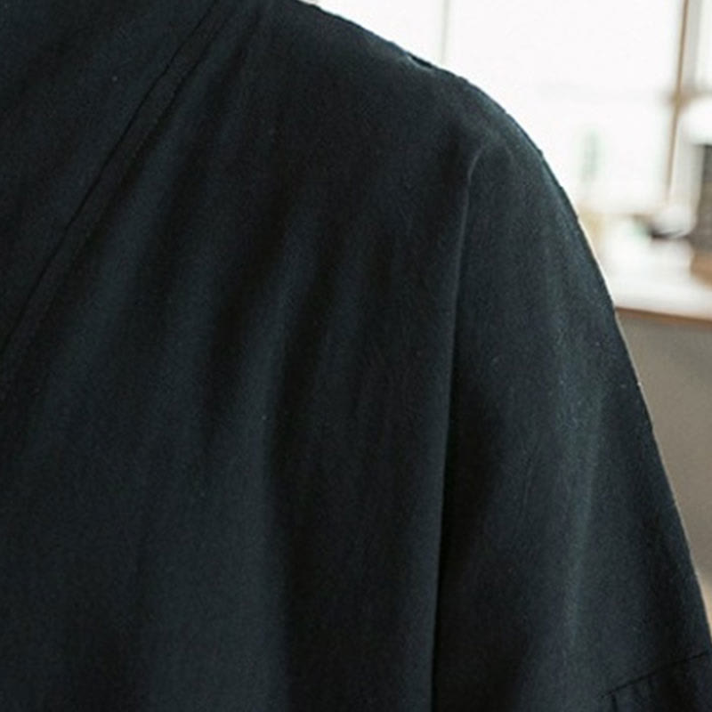 Buddha Stones刺繍入りオープンフロントジャケット コットンリネン メンズ 七分袖着物 - image 15