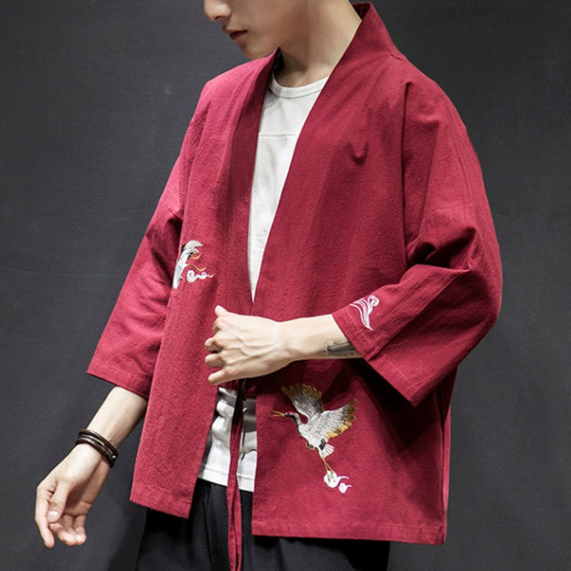 Buddha Stones刺繍入りオープンフロントジャケット メンズ 七分袖着物 - image 20