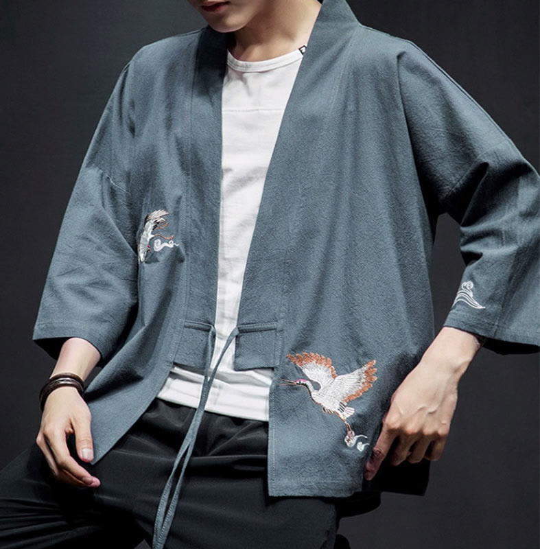Buddha Stones刺繍入りオープンフロントジャケット メンズ 七分袖着物 - image 25