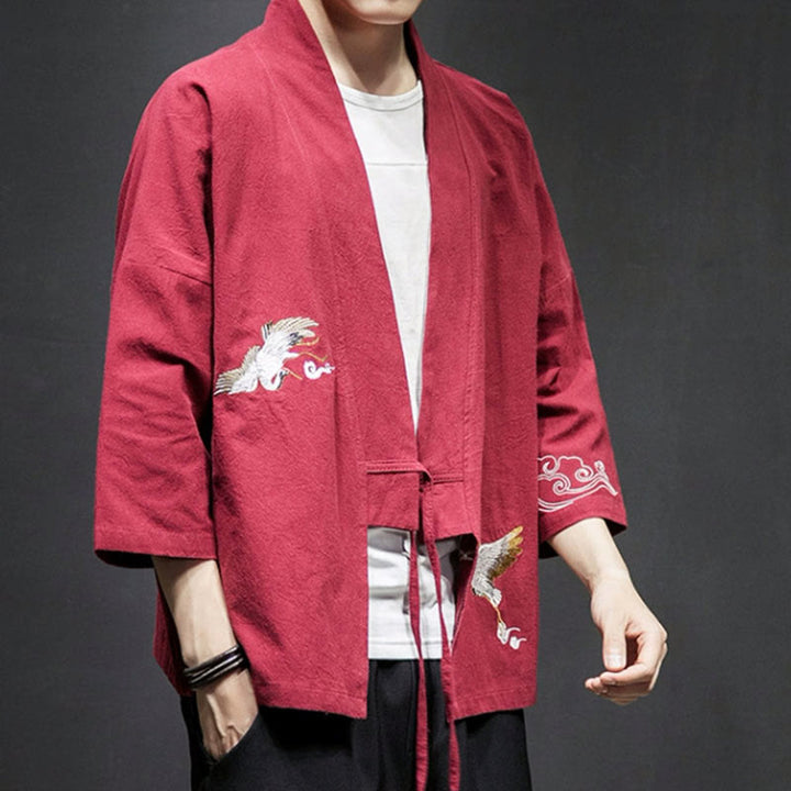 Buddha Stones刺繍入りオープンフロントジャケット メンズ 七分袖着物 - image 22