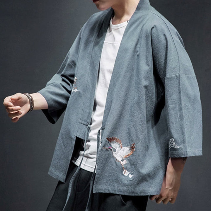 Buddha Stones刺繍入りオープンフロントジャケット メンズ 七分袖着物 - image 27