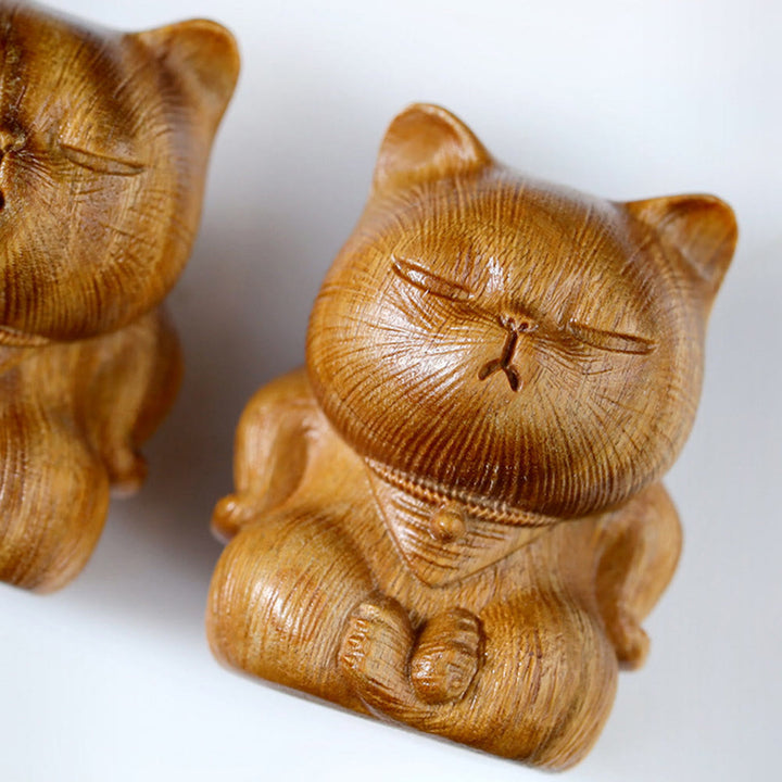 Buddha Stones小さなミニグリーンサンダルウッド ラッキーキャット彫刻 癒しの装飾品 - image 11