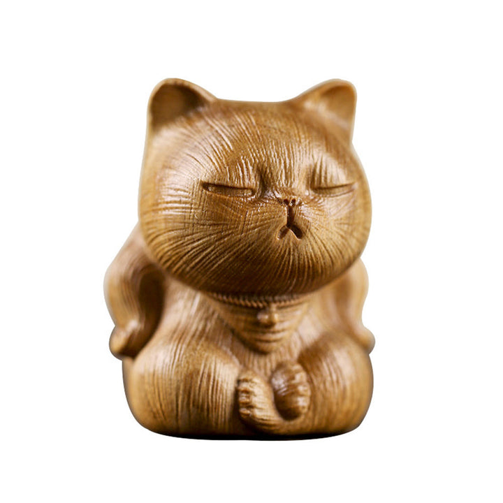 Buddha Stones小さなミニグリーンサンダルウッド ラッキーキャット彫刻 癒しの装飾品 - image 13