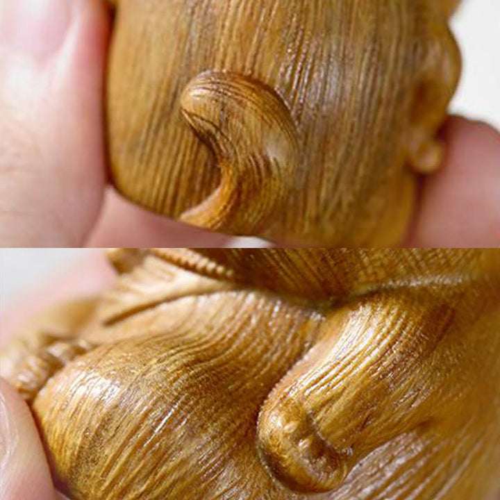 Buddha Stones小さなミニグリーンサンダルウッド ラッキーキャット彫刻 癒しの装飾品 - image 11