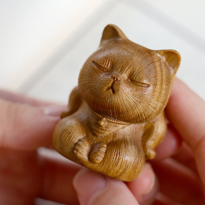 Buddha Stones小さなミニグリーンサンダルウッド ラッキーキャット彫刻 癒しの装飾品 - image 10